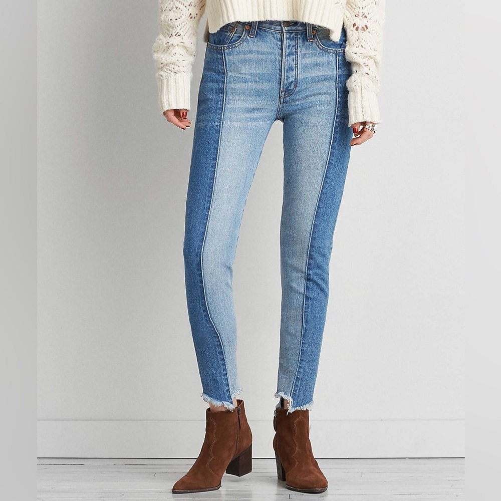 American eagle two toned mom jeans size 8